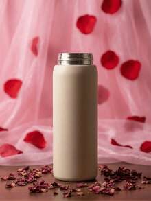 0waala Light Khaki Clover Vacuum Bottle - 32oz Stainless Steel, One-Hand Flip Cap,Ins Minimalist Style - Warm/Cold Retention, Perfect For Camping/School/Sports/ & Christmas/Valentine's Day Festival Gifting - 卡其色 - 查看 3