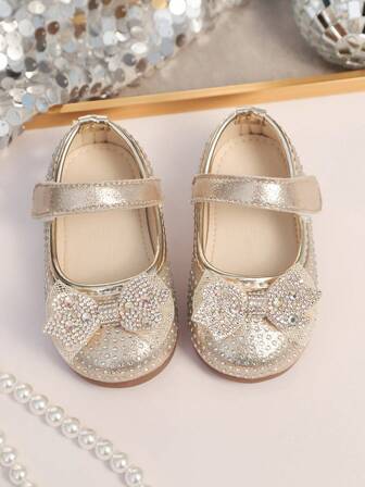 Zapatos de niña con suela suave y rhinestones, estilo dulce y lindo, adecuados para uso interior y exterior, primavera/verano/otoño