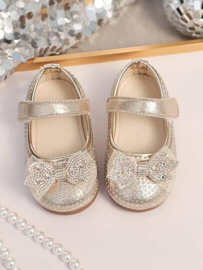 Girls' Princess Soft Bottom Rhinestone Shoes, Sweet & Cute Style Suitable For Indoor & Outdoor Wear, Spring/Summer/Autumn