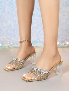 女士高跟凉鞋 - 金色 - 查看 2