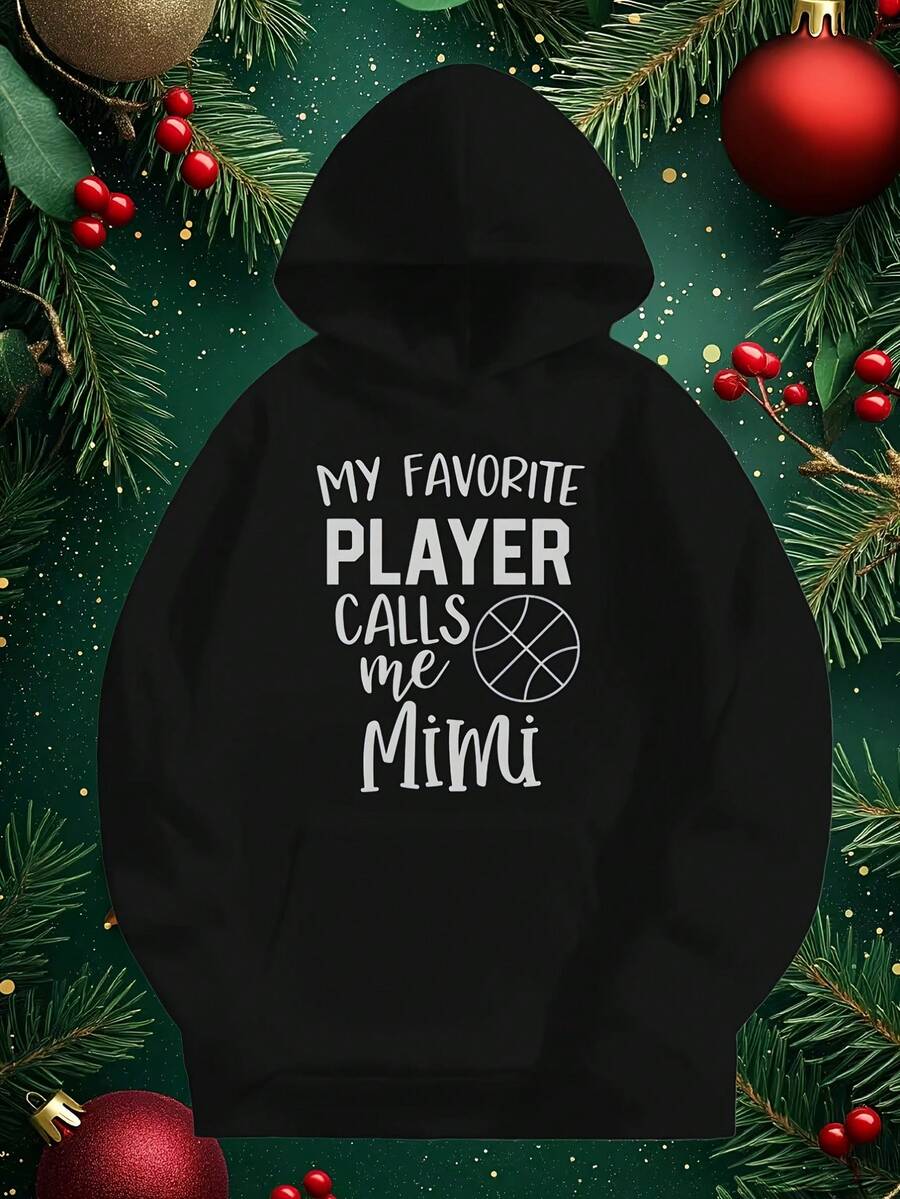 Men-S And Women-S Soft Fabric Hooded Pullover Sweatshirt With My Favorite Calls Me Mimi Graphic And Pocket - Casual Sportswear, Hine Washable, Unisex Regular Fit For Casual Attire,_542 - 黑色13 - 查看 1
