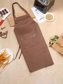 1件防水防油厨房围裙，涤纶面料，适用于家庭、餐厅、手工、花园、烧烤、学校、咖啡馆等场所，男女通用，是绝佳的圣诞礼物。 - 咖色 - 查看 8