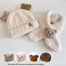 2pcs Pet Hat + Scarf Set, Cartoon Pet Hat Plush Pet Hat Dog Hat, Cartoon Bear Pet Scarf, Suitable For Small Dogs In Autumn/Winter