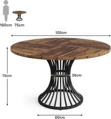 LITTLE TREE Round Farmhouse Dining Table For 4-6 People, 75cm Height, Rustic Brown Kitchen Table With Sturdy Metal Base, Easy Assembly For Small Spaces, Kitchen, Living Room - 紫紅色 - 查看 2