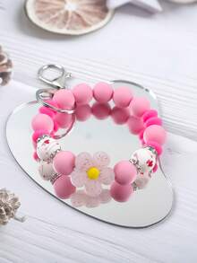1pc Colorful Flower Beaded Bracelet Keychain, Candy Color Wristlet Keyring For Women, Car Key Chain, Gift For Friends, Family, Mother's Day