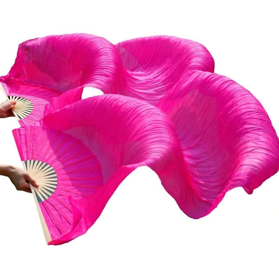 1 Pair(Left+Right) Belly Dance Fan Artificial Silk Fans,Colorful Dancing Fabric Fans,Long Folding Belly Dance Fans Dancing,Length 180cm Width 90cm - Rose - 查看 1