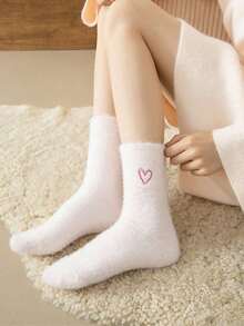 5 Pairs Bow Decor Fluffy Women's Crew Socks, Warm & Soft, Suitable For Autumn/Winter, Also An Ideal Gift - 粉色 - 查看 10