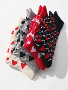 4 Pairs Women's Heart Pattern Mid-Calf Socks - Multicolor - View 5
