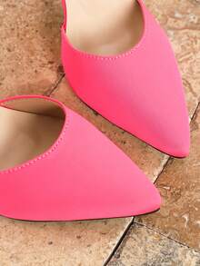 Women's Fashion High Heel Pumps, Fuchsia Lycra Chunky Heel Shoes, New Arrivals Spring/Summer, Strap Pointed Toe Slip-On Shoes For Vacation, Party, Outdoor, Sexy Thin Strap Commuting Hollow-Out Shoes - Hot Pink - View 8