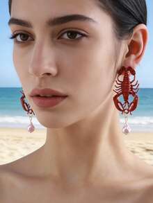 ZA 女士彩色龙虾耳环 - 水果吊坠长款耳环 | 情人节礼物 春假吸睛配饰