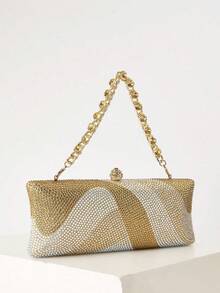 Long Form Glitter Bling,Shiny Glamorous,Elegant,Exquisite Rhinestone Decor Box Bag Glamorous Handbag,Evening Bag For Party Girl,Woman,For Female Perfect For Party,Wedding,Prom,Dinner/Banquet,Best Gift For Women,Purses And Bags Women,Bags For Women,Crossbody Bags For Women,Monedero,Handbag,Wallets For Women,Bolsos Para Mujer,Valentine's Day,New Year - 金色 - 查看 3