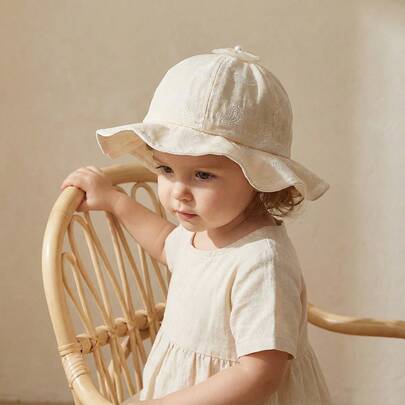 8-36 Months Girls' Fashion White Lace Princess Hat, Breathable Sweet Baby Girl Lace Round Top Sun Hat For Spring & Summer Outdoor