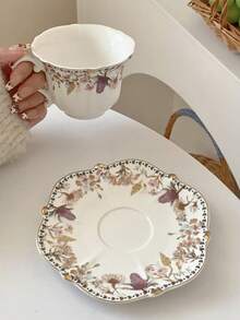 1pc European Retro Gold Plated Afternoon Tea/Coffee Cup & Saucer Set, Housewarming/Birthday Gift, Coffee/Tea Set - Multicolor - View 10