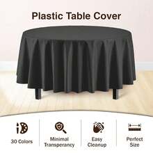 Fexquisitess Party Solids 12-Pack Premium Plastic Tablecloth 84in. Round Table Cover - Black - Black - 查看 3