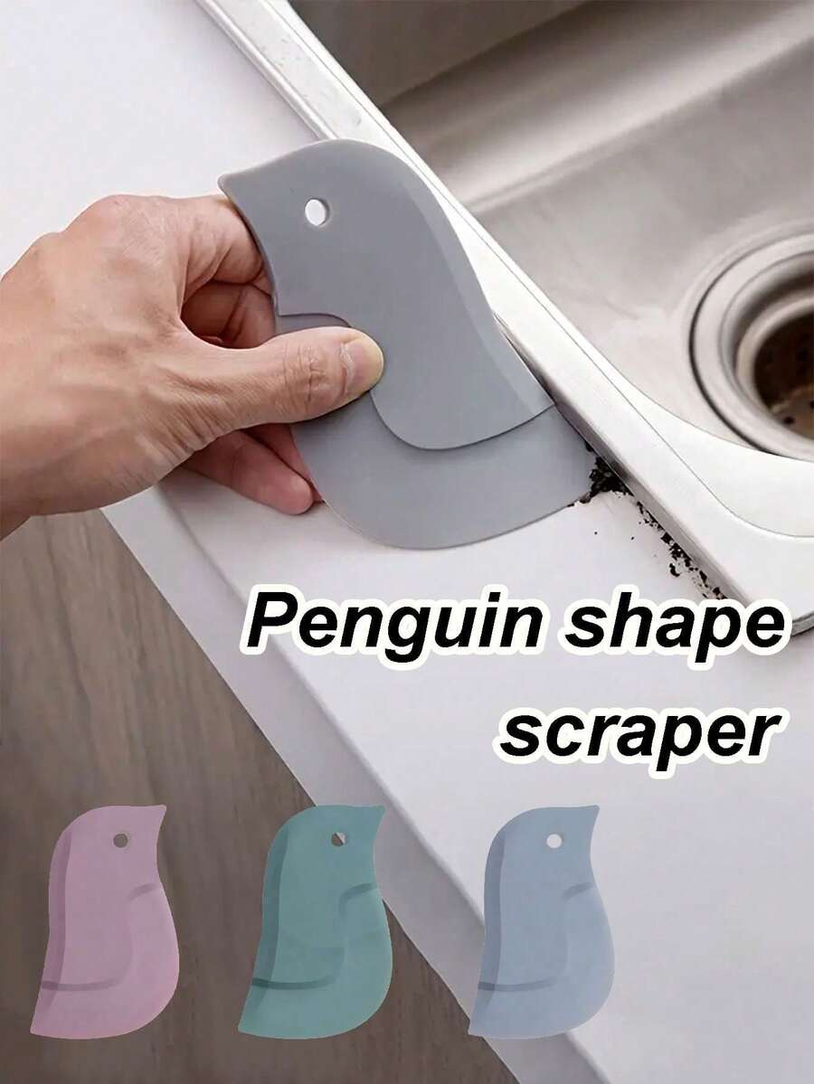 1/3/5pcs Penguin Shaped Silicone Scraper, Multi-Functional Kitchen Cleaning Tool, Can Remove Grease And Baking Residues Without Battery, Suitable For Cleaning Sink And Countertop Residues, Kitchen Scraper Tool, Soft Edge Scraper - Multicolor - View 1