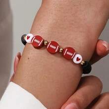 Soccer Rugby Baseball Sports Stretch Bracelets Handmade Baskrtball Beaded Ball Charm Adjustable Braided Bracelets For Women Men Sports Team Party Favors Jewelry Gifts - Rugby Set A - 查看 7