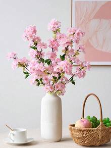 1pc/3pcs/6pcs 27.6'' Artificial Cherry Blossom Branches Pink Faux Cherry Flowers Peach Branches Silk Tall Stems For Home Living Room Dining Table Decoration, Wedding Party DIY, Courtyard Sakura Branch Stem, Valentine Day, Gift Gifts Birthday Graduation - Pink - View 2