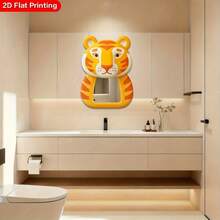 1pc Tiger Shaped Wall Mirror - Adorable Tiger Design With Wooden Frame & Mirror Surface - Rounded Corners Suitable For Bedroom, Bathroom Decor - Easy Installation, Fits Various Rooms - Yellow Cartoon Tiger Frame - View 5