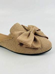 Women's Bow Tie Flat Slippers, Minimalist Fashion Comfortable Slides, Open Toe Design, Versatile Summer Sandals, Elegant Casual Flip Flops, Suitable For Daily Wear And Vacation - Khaki - View 6