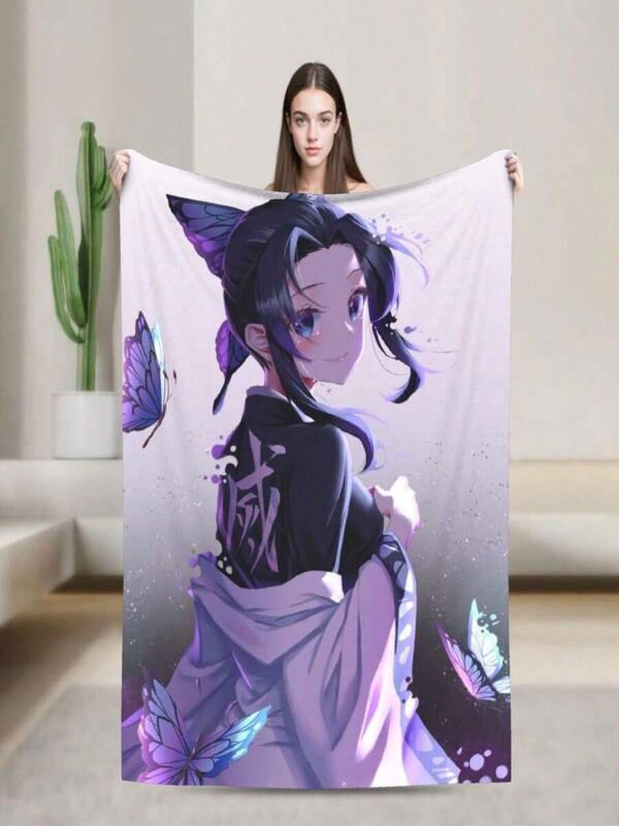 Mantas de lã Shinobu Kochou Kimetsu No Yaiba Japanese Devil's Blade, mantas quentes para sofá e cama (4)