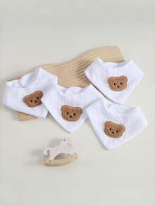 4 piezas de baberos de algodón para bebé, baberos de muselina absorbentes y transpirables, suaves y delicados con la piel, ligeros - Blanco - Ver 7