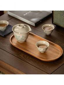 1个相思木耐热防滑木纹托盘，早餐托盘、咖啡托盘、茶托盘，长方形托盘带嵌入式把手，方便携带，厨房收纳托盘，适用于盛放食物、零食、饮料、寿司、牛排、披萨、甜点、蛋糕和面包。 - 彩色 - 查看 4