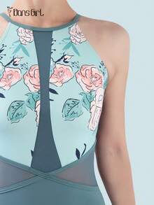 DonsGirl 1pc Women's Ballet Leotard - Elegant Printed Sleeveless Design, Ideal For Ballet, Gymnastics And Figure Skating Performances - 綠色 - 查看 10