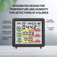5-In-1 Portable Air Quality Monitor, USB/Battery Powered (Batteries Not Included) - Detects CO2/CO/TVOC/Temperature/Humidity, Suitable For Home/Car/Office - Black - View 3