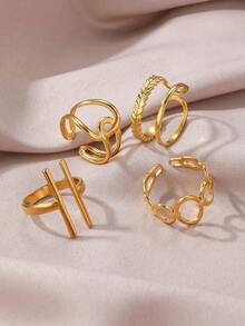 4件套极简开口戒指，韩式小众设计，镀金工艺，兼具装饰性和实用性（防水、低过敏性），适合作为时尚配饰和日常穿搭。