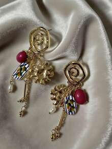 1 Pair Women's Fashion Earrings, Retro Vacation Style Enamel Colorful Creative Drop Earrings - Multicolor - View 5