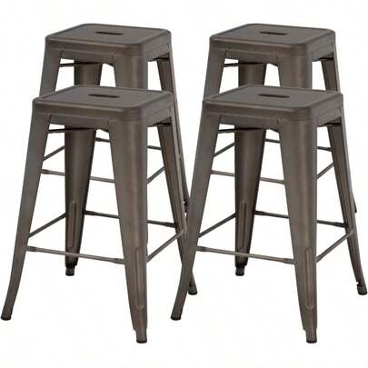 Set Of 4 Metal Bar Stools – 30-Inch Counter Height, Stackable Industrial Design, Multi-Color Options, 300 Lb Capacity