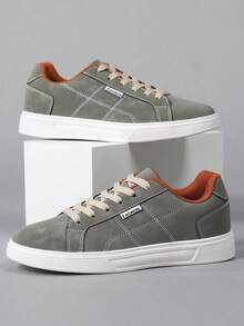 Women's Casual Sports Shoes, Contrast Color Design, Popular Pink Campus Style, Comfortable & Breathable - Army Green - View 5