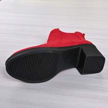 Women Ankle Boots & Booties」Casual Fashion Is Versatile.Leisure, Fashion, Sports, Hook And Loop, Home, Autumn And Winter New Collection, Round Toe, Thick Heel, Boots, Short Boots - Red - View 5