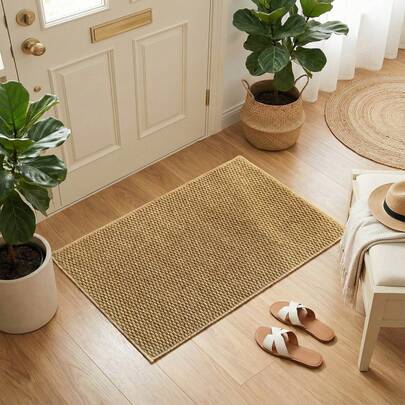 1pc Brown Faux Jute Doormat, Breathable Woven Texture, Entryway Mat For High Traffic Areas Like Foyer, Easily Cleans Shoes And Absorbs Dust, Sound Insulation, Machine Washable