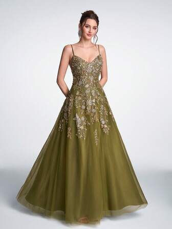 Anymoon Women's High Waist Ruffle Trim Long Evening Dress