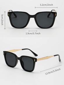 Retro Oversized Square Metal Temple Fashion Glasses, Black Frame Sunglasses Shades For Ladies Women Men Big Face, UV Protection For Summer Driving & Travel - màu đen - Xem 5