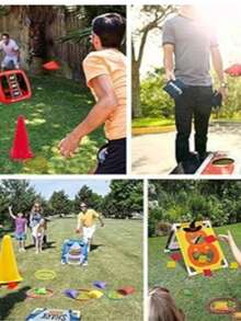 Eocolz - Juego 3 en 1 para carnaval, conos de plástico blando, bolsas de frijoles, juegos de lanzamiento de aros para fiestas de cumpleaños infantiles, juegos al aire libre - Multicolor - Ver 1