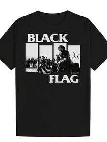 Camiseta gráfica punk rock para hombres, diseño de BANDERA NEGRA, camiseta de algodón transpirable para conciertos, ropa de calle diaria, camiseta de cuello redondo - Negro - Ver 9