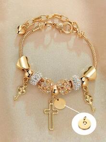 1pc European & American Fashion Letter, Heart, Cross, Flower Ring, Metallic Bead Bracelet, Cross Pendant Necklace For Women - Multicolor - View 21