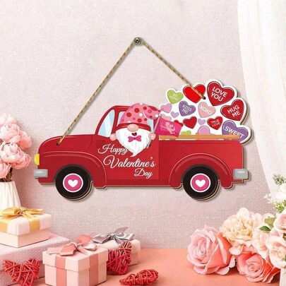 Valentine's Day Wooden Hanging Sign Happy Valentine's Day Wooden Hanging Sign Truck Dwarf Door Hanging Valentine's Day Door Sign Valentine's Day Wedding Living Room Wall Decoration