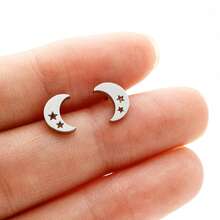 1 paire de boucles d'oreilles à la mode en forme de lune et d'étoile dorées, en acier inoxydable, de style minimaliste, convenant pour un port quotidien, cadeau de bijoux élégants pour tous les jours - GED029 - Voir 9