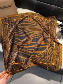 1pc Faux Silk Animal Print 70cm Square Scarf, Women Fashion Versatile Bandana, Waist Belt, Bag Decor, Neck Tie, Hair Accessory, Suitable For Daily Wear - Brown - View 5