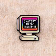 1pc CHATGPT IS MY THERAPIST AI Quote Enamel Lapel Pin - Cute Badge For Backpacks And Clothing - Black - View 2