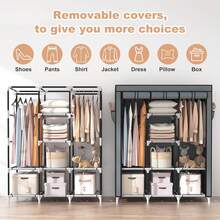 Portable Multifunctional Storage Closet Rack With Dustproof Canvas, Multi-Color Option, Fashionable Household Items, Clothes In The Bedroom And Things In The Living Room - Black - View 4
