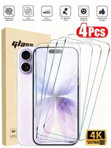 4 piezas de protector de pantalla de vidrio templado ultra de alta definición y cobertura completa, compatible con iPhone 17/17Pro/17Air/17Pro Max, 16/16Pro/16Plus/16Pro Max, 15/15Plus/15Pro/15Pro Max, 14/14Plus/14Pro/14Pro Max, 13 Mini/13/13Pro/13Pro Max, 12 Mini/12/12Pro/12Pro Max, 11/11Pro/11Pro Max. Resistente a arañazos, a prueba de golpes, a pruebas de huellas dactilares, dureza 9H, fácil de instalar. Accesorios esenciales de protección de pantalla, aplicables a protección diaria, oficina, hogar, protector de pantalla de teléfono, accesorios de teléfono a prueba de agua, a prueba de golpes, resistente a caídas, resistente a arañazos - transparente - Ver 32