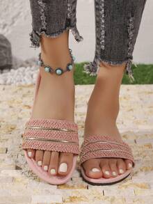 Teenage Girls' Soft Bottom Fashion Sandals, Casual Beach Holiday Flat Slippers, Summer