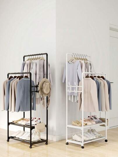 1pc Multi-Function Coat Rack With Hooks And Wheels, Serves As Both Coat Rack And Shoe Rack, Space-Saving, Multi-Purpose Design, 25mm Thick Pipe, Corner Coat Rack, Floor-Standing, More Stable And Stronger Load-Bearing, Movable, Novel Design, Easy To Assemble And Portable, Suitable For Living Room, Bedroom, Home, Office, Also An Ideal Gift For Holidays And Children