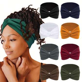 8 st/set elastiska pannband för kvinnor, halkfria, svettabsorberande sportpannband/mjuka, vridna pannband, lämpliga för vardagsliv, yoga, löpning, sport