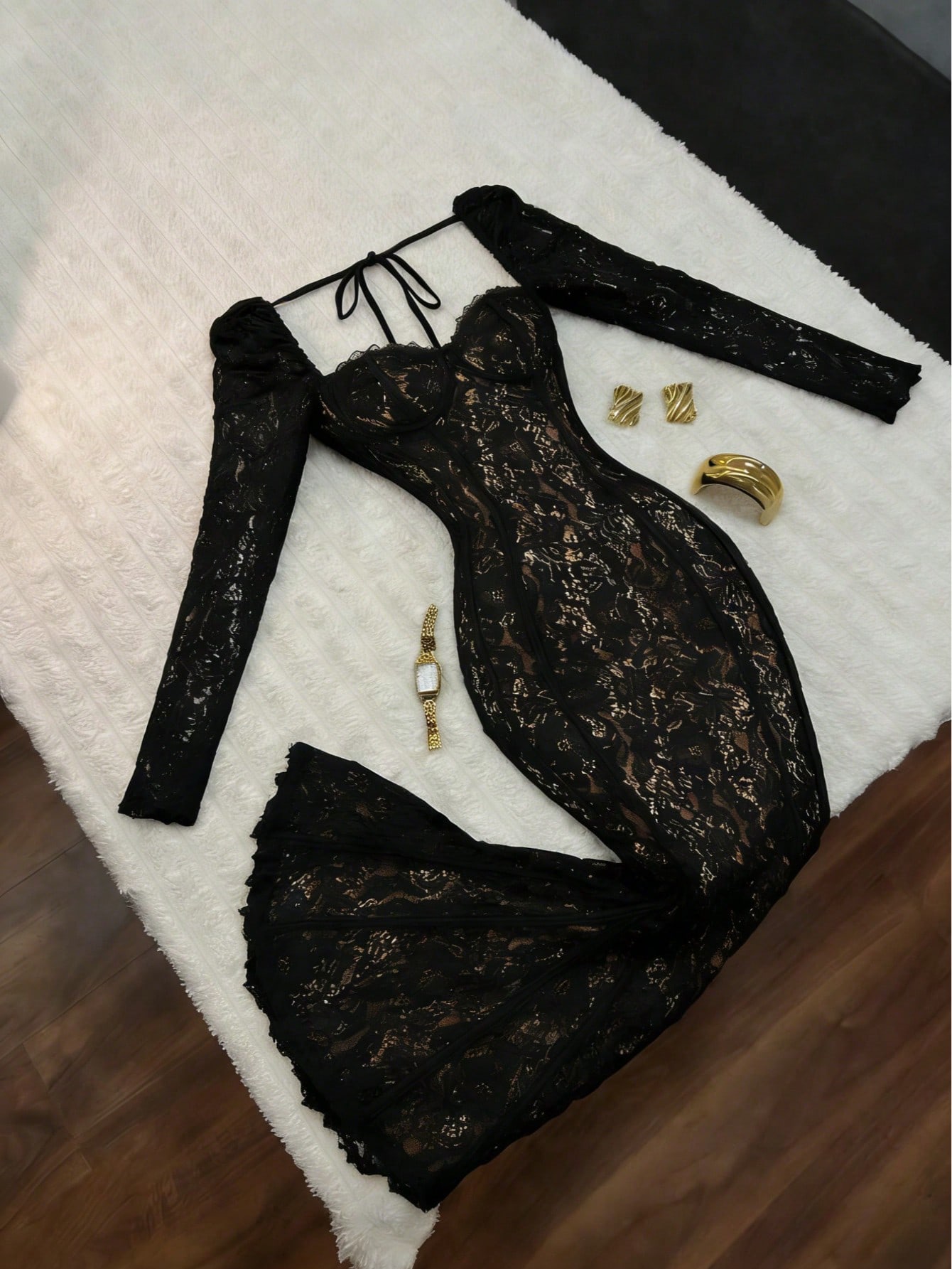 فستان ماكسي أنيق مصمم بياقة مربعة مُحبك للنساء من...