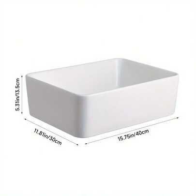 1pc Modern Simple Rectangular Ceramic Basin 40*30*13cm Bright White Over-The-Tap Basin Includes Hose And Water Inlet For Use In Wardrobe Room/Bathroom/Occupational Office